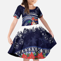 Felis Pusgua Guam Santa Family Matching Tank Maxi Dress and Hawaiian Shirt Merry Christmas with Polynesian Tribal LT9 Daughter's Dress Blue - Polynesian Pride