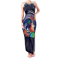 Felis Pusgua Guam Santa Family Matching Tank Maxi Dress and Hawaiian Shirt Merry Christmas with Polynesian Tribal LT9 Mom's Dress Blue - Polynesian Pride
