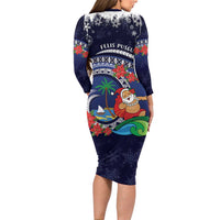 Felis Pusgua Guam Santa Long Sleeve Bodycon Dress Merry Christmas with Polynesian Tribal LT9 - Polynesian Pride