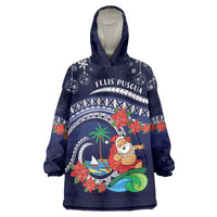 Felis Pusgua Guam Santa Wearable Blanket Hoodie Merry Christmas with Polynesian Tribal LT9 One Size Blue - Polynesian Pride