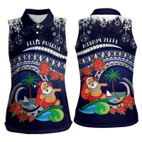 Felis Pusgua Guam Santa Women Sleeveless Polo Shirt Merry Christmas with Polynesian Tribal LT9 - Polynesian Pride