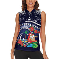 Felis Pusgua Guam Santa Women Sleeveless Polo Shirt Merry Christmas with Polynesian Tribal LT9 - Polynesian Pride