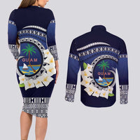 Hafai Adai Guam Guasalis Couples Matching Long Sleeve Bodycon Dress and Long Sleeve Button Shirt Polynesian Tribal Pattern LT9 - Polynesian Pride