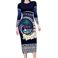 Hafai Adai Guam Guasalis Family Matching Long Sleeve Bodycon Dress and Hawaiian Shirt Polynesian Tribal Pattern LT9 Mom's Dress Blue - Polynesian Pride