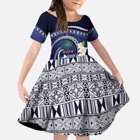 Hafai Adai Guam Guasalis Family Matching Off Shoulder Maxi Dress and Hawaiian Shirt Polynesian Tribal Pattern LT9 Daughter's Dress Blue - Polynesian Pride
