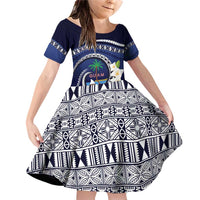 Hafai Adai Guam Guasalis Family Matching Off Shoulder Short Dress and Hawaiian Shirt Polynesian Tribal Pattern LT9 Daughter's Dress Blue - Polynesian Pride