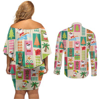 Mele Kalikimaka Hawaii Christmas Couples Matching Off Shoulder Short Dress and Long Sleeve Button Shirt Funny Santan Hippie Style LT9 - Polynesian Pride