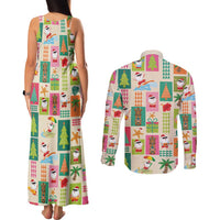 Mele Kalikimaka Hawaii Christmas Couples Matching Tank Maxi Dress and Long Sleeve Button Shirt Funny Santan Hippie Style