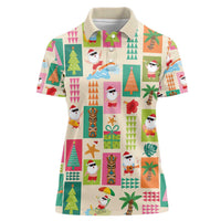Mele Kalikimaka Hawaii Christmas Women Polo Shirt Funny Santan Hippie Style LT9 Female Beige - Polynesian Pride