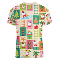 Mele Kalikimaka Hawaii Christmas Women V-Neck T-Shirt Funny Santan Hippie Style LT9 - Polynesian Pride