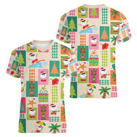 Mele Kalikimaka Hawaii Christmas Women V-Neck T-Shirt Funny Santan Hippie Style LT9 - Polynesian Pride