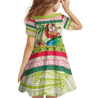 Mele Kalikimaka Hawaii Christmas Family Matching Mermaid Dress and Hawaiian Shirt Surfing Santa with Polynesian Tribal