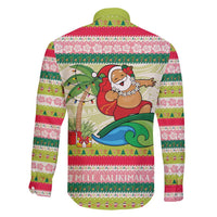 Mele Kalikimaka Hawaii Christmas Family Matching Off Shoulder Maxi Dress and Hawaiian Shirt Surfing Santa with Polynesian Tribal LT9 - Polynesian Pride
