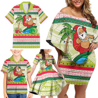 Mele Kalikimaka Hawaii Christmas Family Matching Off Shoulder Short Dress and Hawaiian Shirt Surfing Santa with Polynesian Tribal LT9 - Polynesian Pride