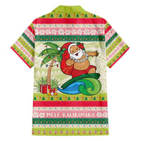 Mele Kalikimaka Hawaii Christmas Family Matching Off Shoulder Short Dress and Hawaiian Shirt Surfing Santa with Polynesian Tribal LT9 - Polynesian Pride
