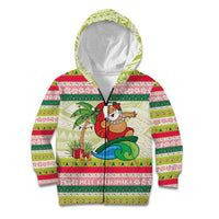 Mele Kalikimaka Hawaii Christmas Kid Hoodie Surfing Santa with Polynesian Tribal LT9 Zip Hoodie Green - Polynesian Pride