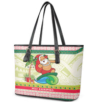 Mele Kalikimaka Hawaii Christmas Leather Tote Bag Surfing Santa with Polynesian Tribal LT9 - Polynesian Pride