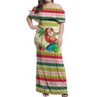 Mele Kalikimaka Hawaii Christmas Off Shoulder Maxi Dress Surfing Santa with Polynesian Tribal LT9 Women Green - Polynesian Pride
