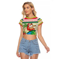Mele Kalikimaka Hawaii Christmas Raglan Cropped T Shirt Surfing Santa with Polynesian Tribal LT9 Female Green - Polynesian Pride