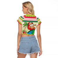 Mele Kalikimaka Hawaii Christmas Raglan Cropped T Shirt Surfing Santa with Polynesian Tribal LT9 - Polynesian Pride