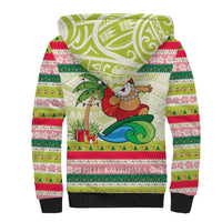 Mele Kalikimaka Hawaii Christmas Sherpa Hoodie Surfing Santa with Polynesian Tribal LT9 - Polynesian Pride