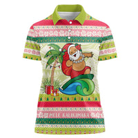 Mele Kalikimaka Hawaii Christmas Women Polo Shirt Surfing Santa with Polynesian Tribal LT9 Female Green - Polynesian Pride