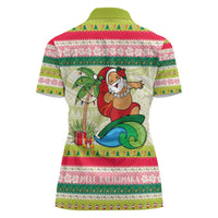 Mele Kalikimaka Hawaii Christmas Women Polo Shirt Surfing Santa with Polynesian Tribal LT9 - Polynesian Pride