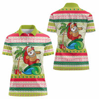 Mele Kalikimaka Hawaii Christmas Women Polo Shirt Surfing Santa with Polynesian Tribal LT9 - Polynesian Pride