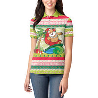 Mele Kalikimaka Hawaii Christmas Women Polo Shirt Surfing Santa with Polynesian Tribal LT9 - Polynesian Pride