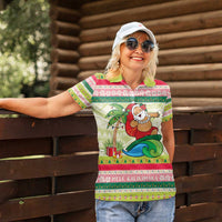 Mele Kalikimaka Hawaii Christmas Women Polo Shirt Surfing Santa with Polynesian Tribal LT9 - Polynesian Pride