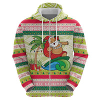 Mele Kalikimaka Hawaii Christmas Zip Hoodie Surfing Santa with Polynesian Tribal LT9 - Polynesian Pride