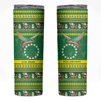 Meri Kiritimiti Cook Islands Christmas Skinny Tumbler Maroro Flying Fish and White Stars LT9 Green - Polynesian Pride