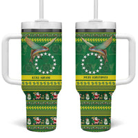 Meri Kiritimiti Cook Islands Christmas Tumbler With Handle Maroro Flying Fish and White Stars