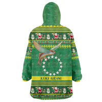 Meri Kiritimiti Cook Islands Christmas Wearable Blanket Hoodie Maroro Flying Fish and White Stars LT9 - Polynesian Pride