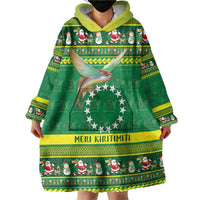 Meri Kiritimiti Cook Islands Christmas Wearable Blanket Hoodie Maroro Flying Fish and White Stars LT9 - Polynesian Pride