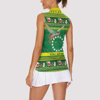 Meri Kiritimiti Cook Islands Christmas Women Sleeveless Polo Shirt Maroro Flying Fish and White Stars LT9 - Polynesian Pride
