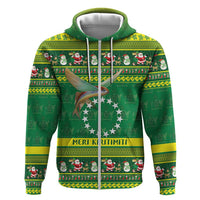 Meri Kiritimiti Cook Islands Christmas Zip Hoodie Maroro Flying Fish and White Stars LT9 Zip Hoodie Green - Polynesian Pride