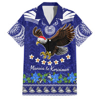 American Samoa Christmas Family Matching Tank Maxi Dress and Hawaiian Shirt Manuia le Kerisimasi Polynesian Tribal LT9 Dad's Shirt - Short Sleeve Blue - Polynesian Pride