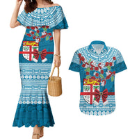 Fijian Tagimoucia Flowers Couples Matching Mermaid Dress and Hawaiian Shirt Christmas Coquette bow LT9 Blue - Polynesian Pride