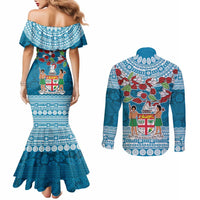 Fijian Tagimoucia Flowers Couples Matching Mermaid Dress and Long Sleeve Button Shirt Christmas Coquette bow LT9 - Polynesian Pride