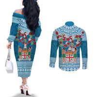 Fijian Tagimoucia Flowers Couples Matching Off The Shoulder Long Sleeve Dress and Long Sleeve Button Shirt Christmas Coquette bow LT9 - Polynesian Pride