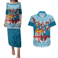 Fijian Tagimoucia Flowers Couples Matching Puletasi and Hawaiian Shirt Christmas Coquette bow LT9 Blue - Polynesian Pride