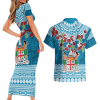 Fijian Tagimoucia Flowers Couples Matching Short Sleeve Bodycon Dress and Hawaiian Shirt Christmas Coquette bow LT9 - Polynesian Pride