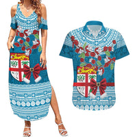 Fijian Tagimoucia Flowers Couples Matching Summer Maxi Dress and Hawaiian Shirt Christmas Coquette bow LT9 Blue - Polynesian Pride