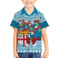 Fijian Tagimoucia Flowers Family Matching Long Sleeve Bodycon Dress and Hawaiian Shirt Christmas Coquette bow LT9 Son's Shirt Blue - Polynesian Pride