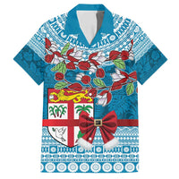 Fijian Tagimoucia Flowers Family Matching Puletasi and Hawaiian Shirt Christmas Coquette bow LT9 Dad's Shirt - Short Sleeve Blue - Polynesian Pride