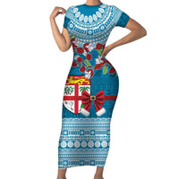 Fijian Tagimoucia Flowers Family Matching Short Sleeve Bodycon Dress and Hawaiian Shirt Christmas Coquette bow LT9 Mom's Dress Blue - Polynesian Pride