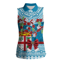 Fijian Tagimoucia Flowers Women Sleeveless Polo Shirt Christmas Coquette bow LT9 Female Blue - Polynesian Pride