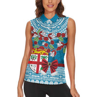 Fijian Tagimoucia Flowers Women Sleeveless Polo Shirt Christmas Coquette bow LT9 - Polynesian Pride