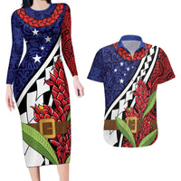 Samoan Ula Fala Flowers Couples Matching Long Sleeve Bodycon Dress and Hawaiian Shirt Christmas Santa Belt LT9 Red - Polynesian Pride